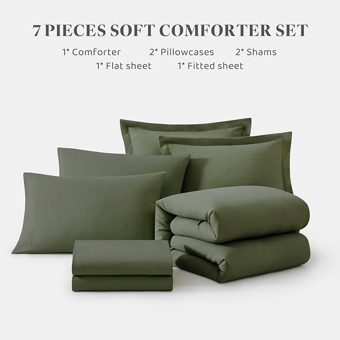 WRENSONGE Full Size Comforter Sets, 7 Pieces Olive Green Bed in a Bag - Image 8