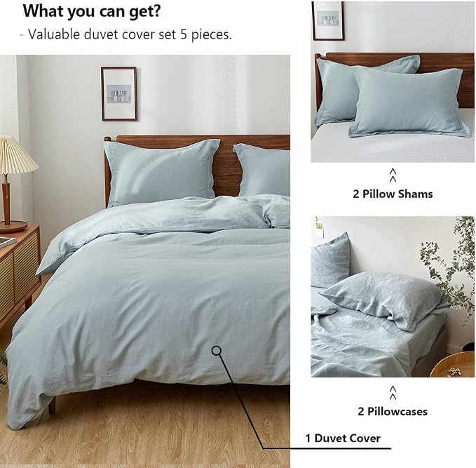 Simple&Opulence 100% Washed Linen Duvet Cover Set 5pcs Basic Style Natural - Image 4