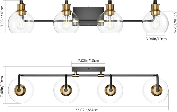 Tipace Industrial Bathroom Vanity Lighting Fixtures 4-Lights Vintage Black & - Image 4