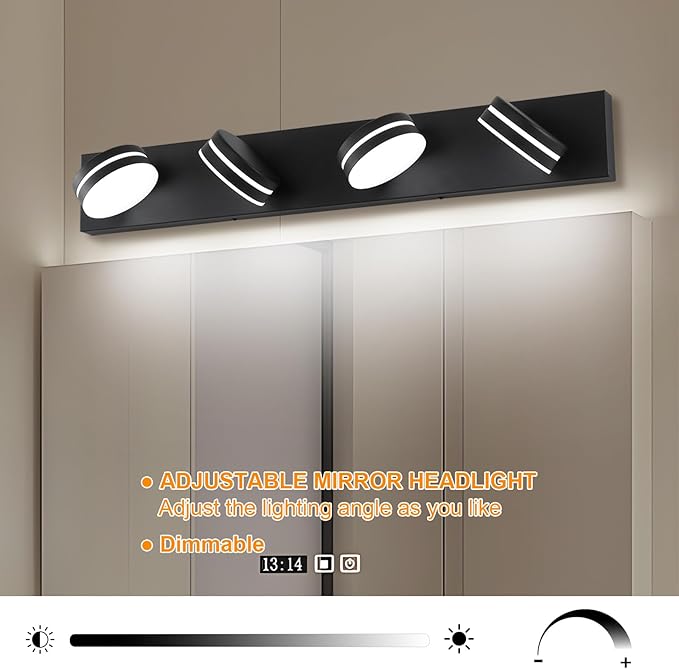 4-Light Bathroom Vanity Light, Matte Black Bathroom Light Fixtures Over Mirror - Image 5