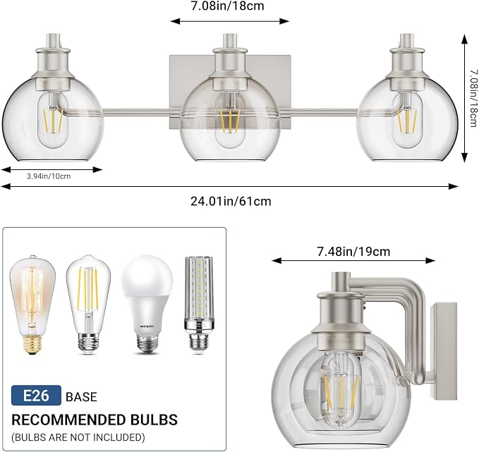 Tipace 3 Lights Vanity Light Bathroom Light Fixture Over Mirror - Image 3