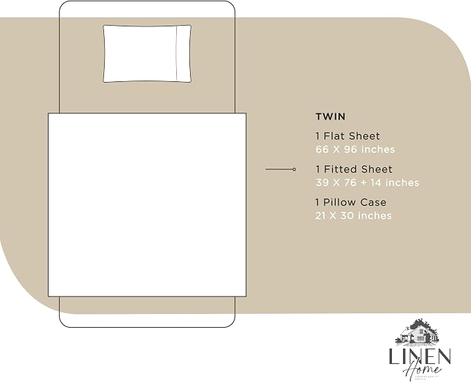 Linen Home 100% Cotton Percale Sheets Twin Size, Light Taupe, Deep Pocket - Image 6