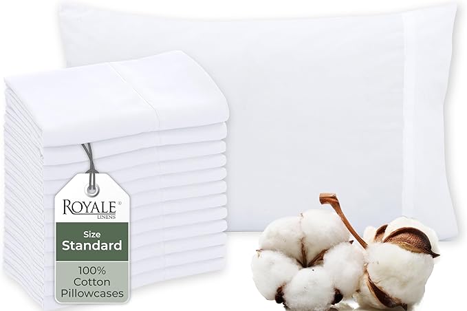 Royale Linens White Cotton Pillow Cases Standard Size Set of 12 by ROYALELINENS