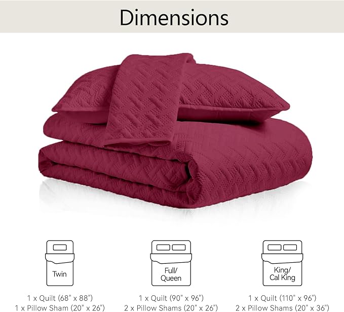FLYMME Twin Quilt Set, Lightweight Burgundy Bedspreads, Basket Weave Pattern - Image 7