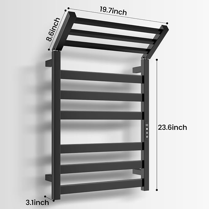 Tower Warmer Rack, 6 Bars Stainless Steel Wall Mounted Electric Heated Towel - Image 7