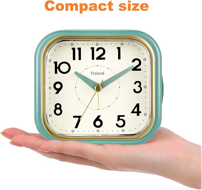 Tinload 4.3" Vintage Retro Analog Alarm Clock, Super Silent Non Ticking Clock - Image 3