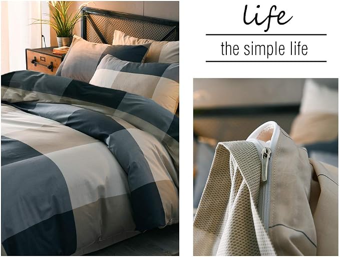 mixinni Queen Size Checkered Duvet Cover Set - Image 6