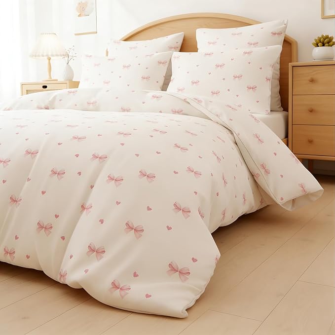 Nayoroom Pink Bow Duvet Cover Queen Size Coquette Pink Heart Duvet Cover 3 - Image 4