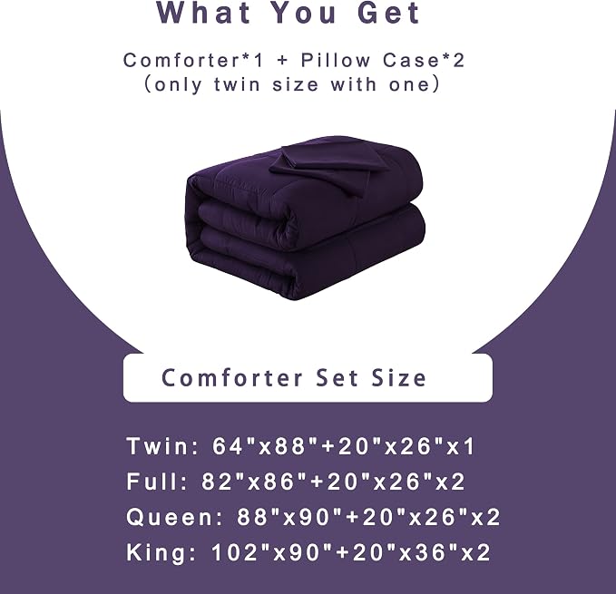 DOWNCOOL Full Size Purple Bedding Comforter Set - Image 6