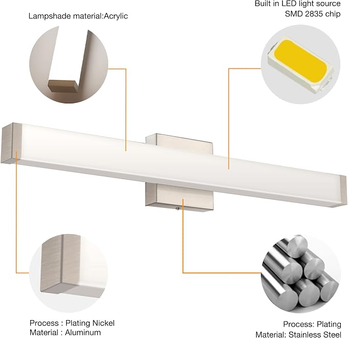 33.5 Inch Brushed Nickel LED Bathroom Vanity Light, 18W 4000K Natural White - Image 2