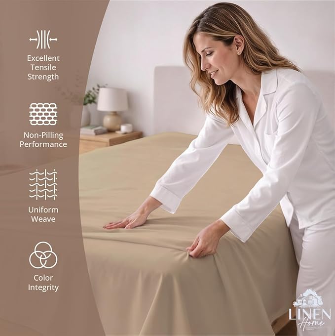 Linen Home 100% Cotton Percale 1 Flat Sheet, Full Size - Image 2