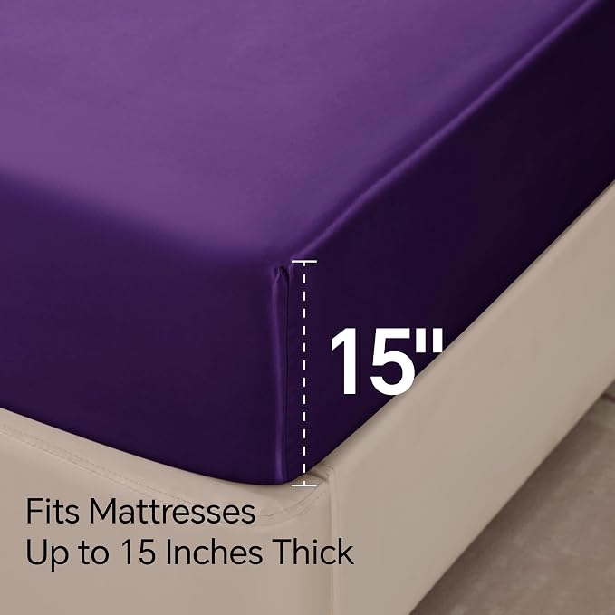 BEDELITE Satin Sheets Twin Size Bed Set, Luxury Soft Plum Purple Silky Sheets - Image 6