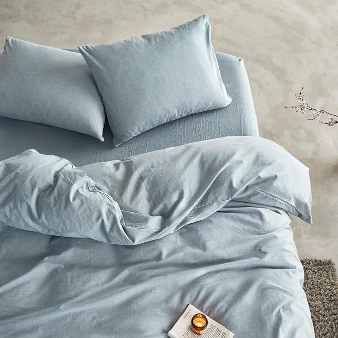 Wake In Cloud - Cotton Duvet Cover Set, King Size, Light Denim Blue, 100% - Image 4