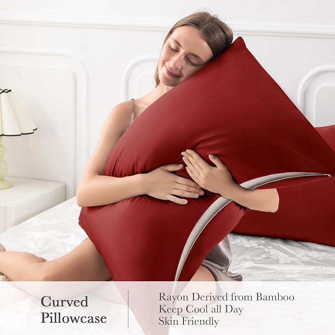 Curved Pillow Case Queen Size, Side Sleeper Pillow Cases Cover Cooling Rayon - Image 4