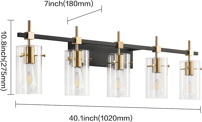 SOLFART 40.1 inch Vintage Brass Bathroom Vanity Light fixtures Bathroom Wall - Image 2