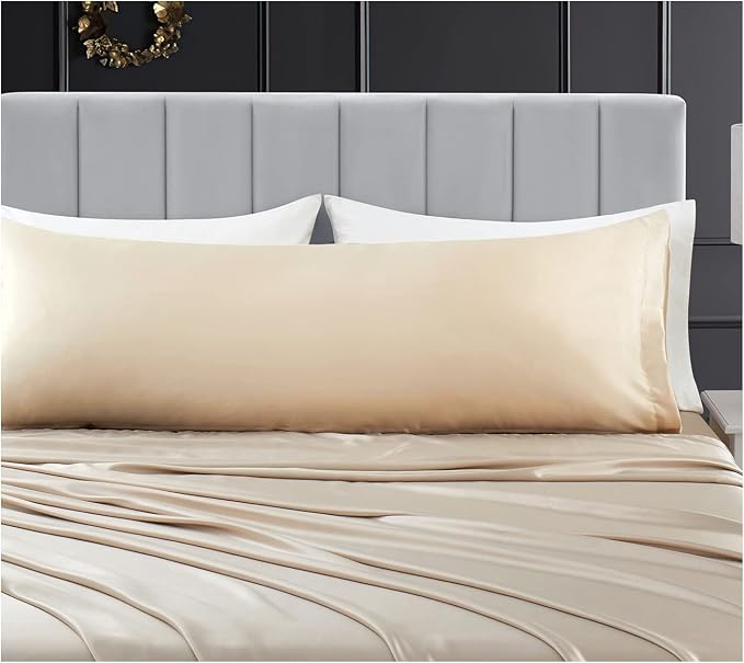 Aormenzy Satin Body Pillow Cover Set of 2, 20x54 Inches Taupe Case - Image 7