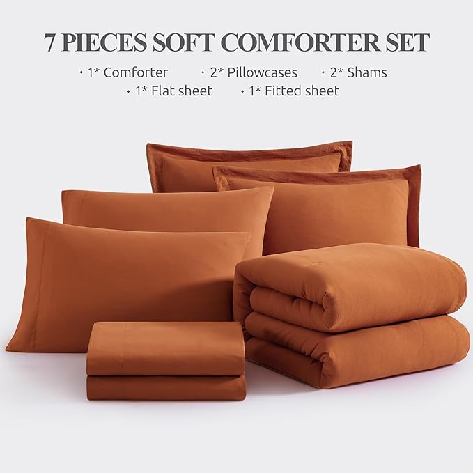 WRENSONGE California King Size Comforter Sets, 7 Pieces Soft Burnt Orange Fall - Image 6