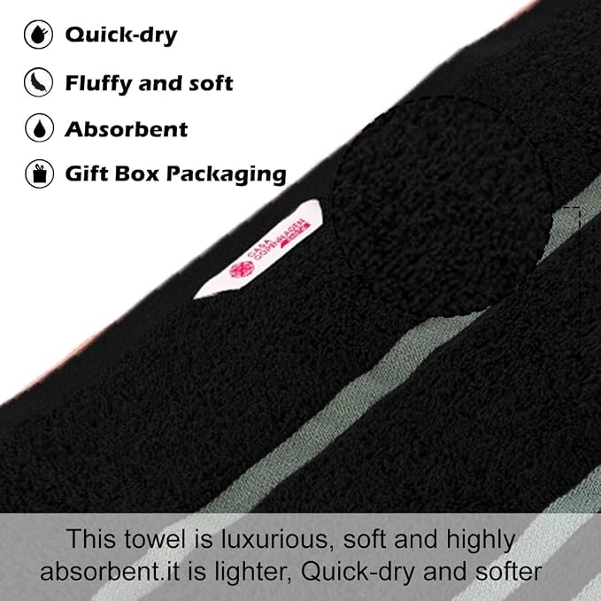 CASA COPENHAGEN Exotic 6Pcs 100% Egyptian Cotton Designer Towels Gift Set- Black - Image 3