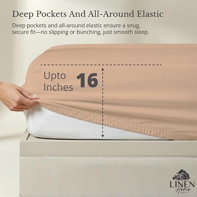 Linen Home 100% Cotton Percale Weave Fitted Sheet, Full Size, Brushed Rose - Image 2