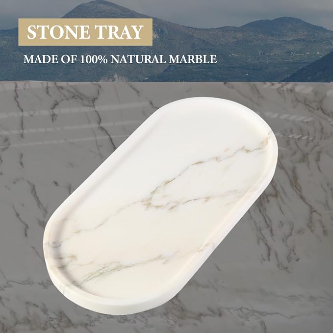 Koville White Marble Tray with Gold Pattern - Image 3