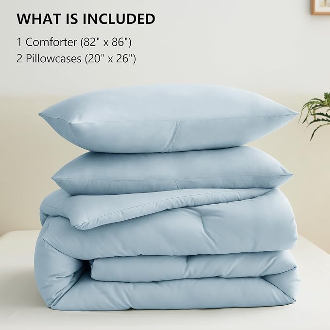 CozyLux Full Size Comforter Set Light Blue, 3 Pieces Solid Breathable Quilted - Image 7