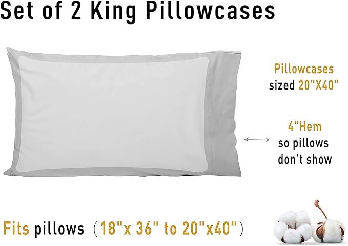 Sunflower King Pillowcases Set of 2, 100% Cotton King Pillow Cases 2, 20×40 - Image 8