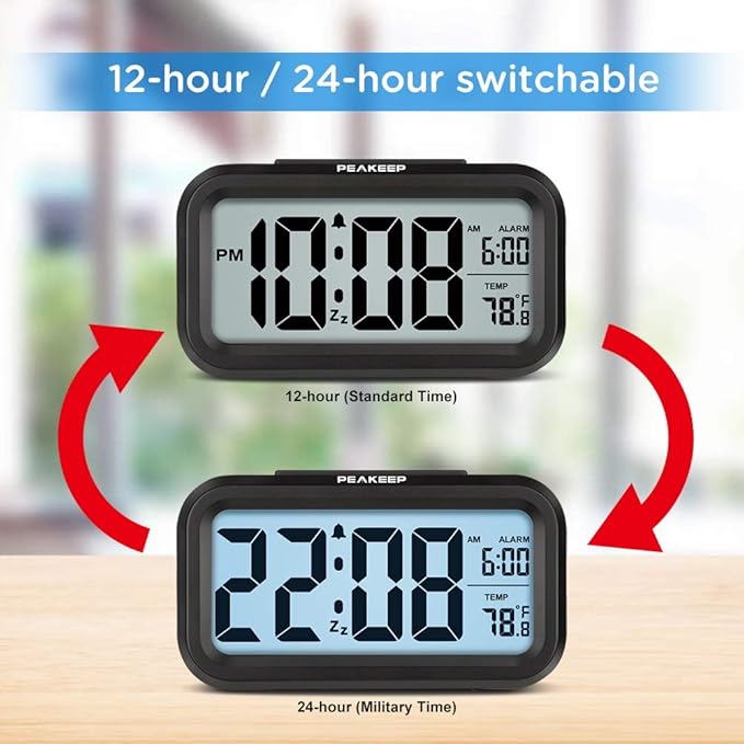 Peakeep Night Light Digital Alarm Clock Battery Operated - Image 5