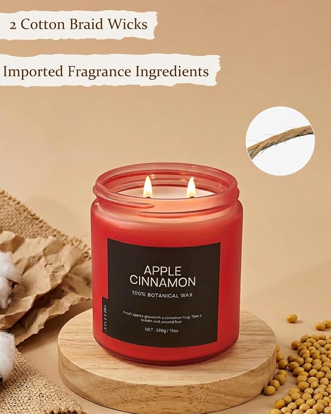 Apple Cinnamon Home Scented Candles, 13oz Organic Soy Wax, 76-Hour Clean Burning - Image 5