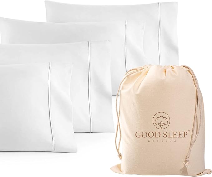 1000 TC White Standard Pillowcases Set of 4 100% Egyptian Cotton Pillow Cases by GoodSleepBedding