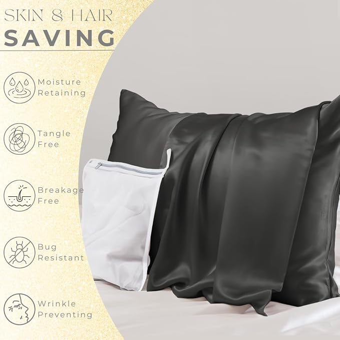 PROMEED Upgraded Grade 6A+ Black Silk Pillowcase - Image 3