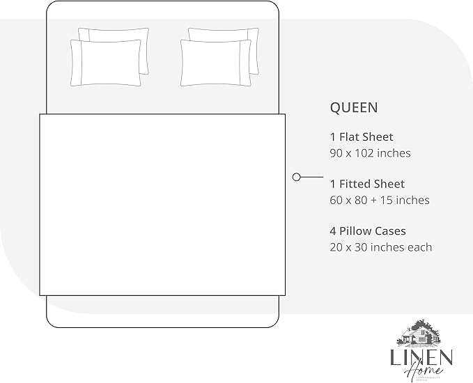 Linen Home 100% Cotton Percale Sheet Set, Queen Size, Snow White, Deep Pocket - Image 6