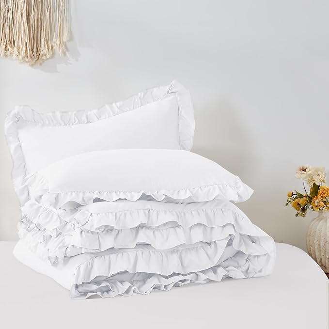 FUANNA Full Size Comforter Sets White, 3 Pieces Ruffle Full Size Bedding Sets - Image 9