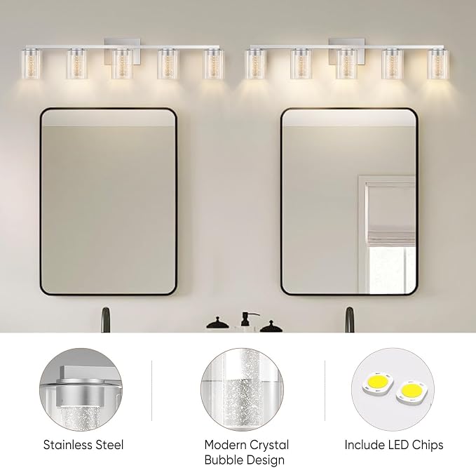 LED Modern Bathroom Light Fixtures Over Mirror, 5-Light Brushed Nickel Vanity - Image 4