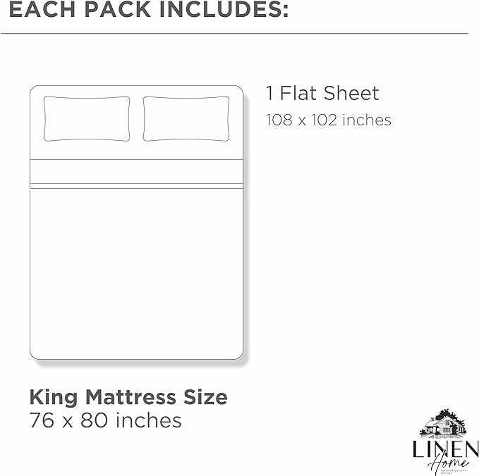 Linen Home 100% Cotton Percale 1 Flat Sheet, King Size - Image 5