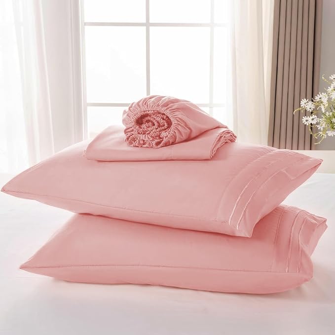 ROSE&RISY Pink Twin Sheet Set, 3 Pieces Soft Bedding Twin Sheet Set, Breathable - Image 7