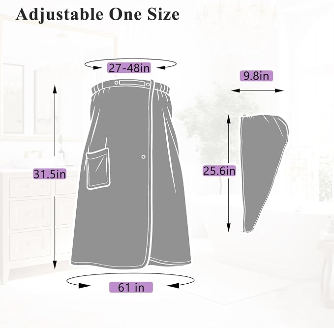 Women’s Adjustable Spa Wrap Towel Set, Microfiber Body Wrap Bathrobe - Image 2