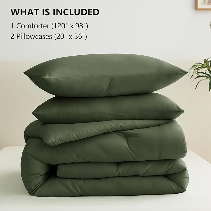 CozyLux Oversized King Comforter Set Olive Green, 3 Pieces 120x98 Solid - Image 6
