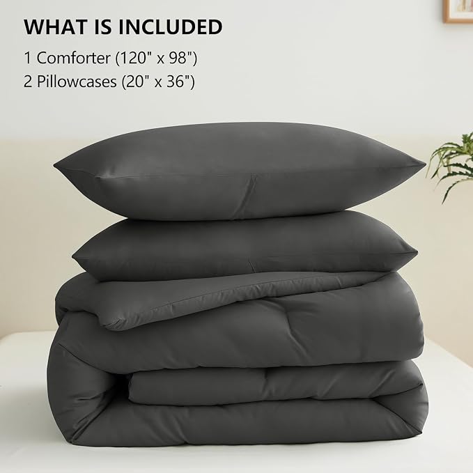 CozyLux Oversized King Comforter Set Dark Grey, 3 Pieces 120x98 Solid - Image 6