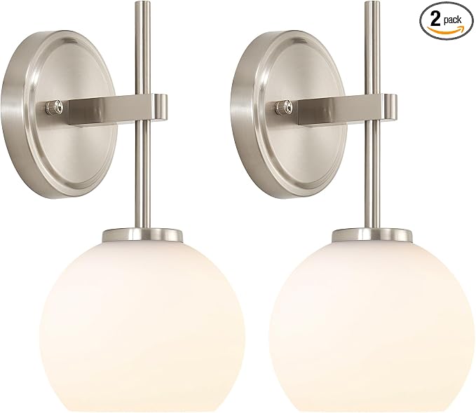 Brushed Nickel Battery Operated Wall Sconce Set of 2, Wireless Rechargeable by SANTOSTOCK