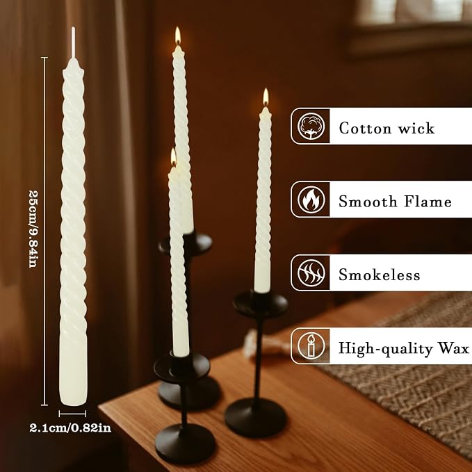WPONSZU 10 Inch Ivory Spiral Taper Candle Set of 12 Pack Unscented Dripless - Image 7