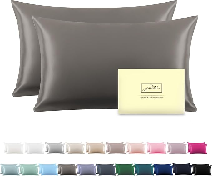 Silk Pillow Cases 2 Pack, Soft Breathable and Sliky Standard Size Pillow Cases by Suatien