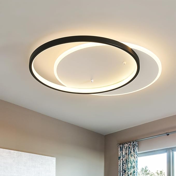 Shine LUEST Modern LED Ceiling Light Fixture Black Semi Flush Mount Light by ShineLUEST