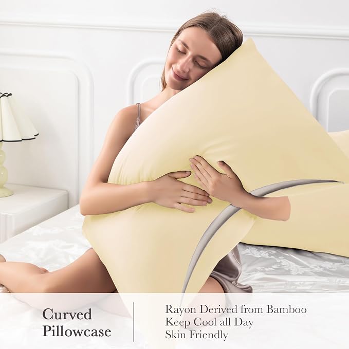Curved Pillow Case King Size, Side Sleeper Pillow Cases Cover Cooling Rayon - Image 4