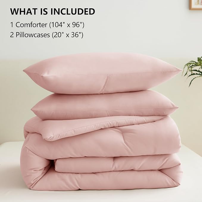 CozyLux California King Comforter Set Blush Pink, 3 Pieces Cal King Solid - Image 6