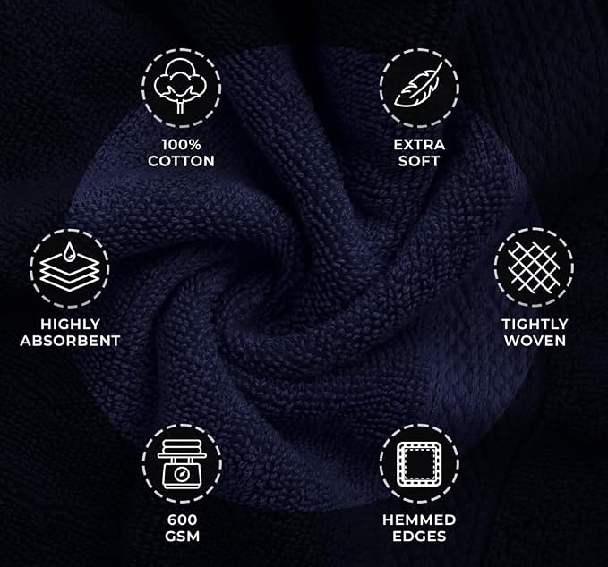 Avalon Towels Navy Blue Bath Towels Set of 4 pcs, 100% Cotton Towel Absorbent - Image 6