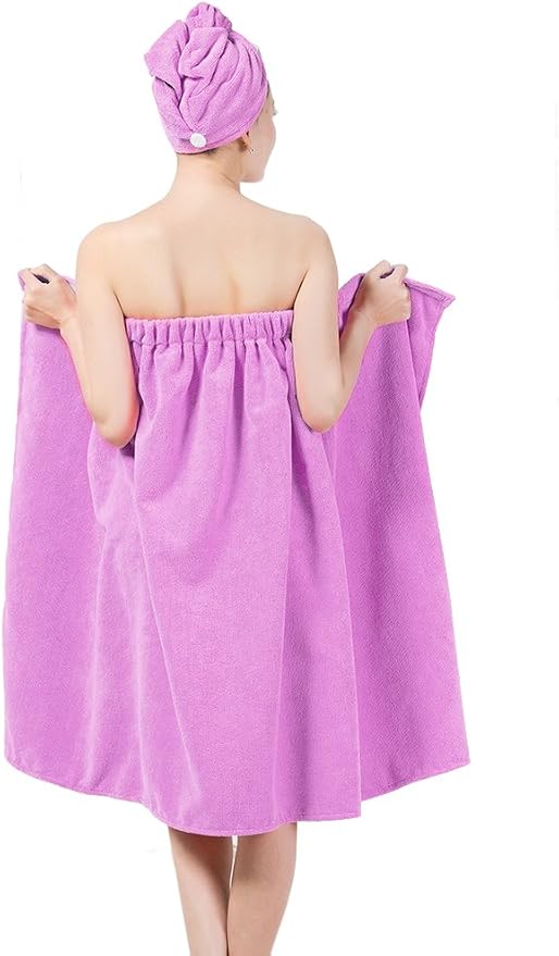 FakeFace Women Absorbent Microfiber Bath Towel Body Wrap Set Gym Spa Robe Dry - Image 3