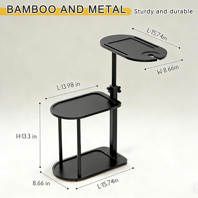 3-Tier Freestanding Bathtub Tray Table, Bamboo Swivel Bathtub Side Table - Image 5