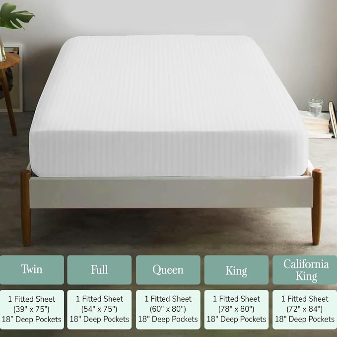 Feather & Stitch 1 Piece Fitted Sheet King Size, 100% Cotton Damask Sateen Weave - Image 6