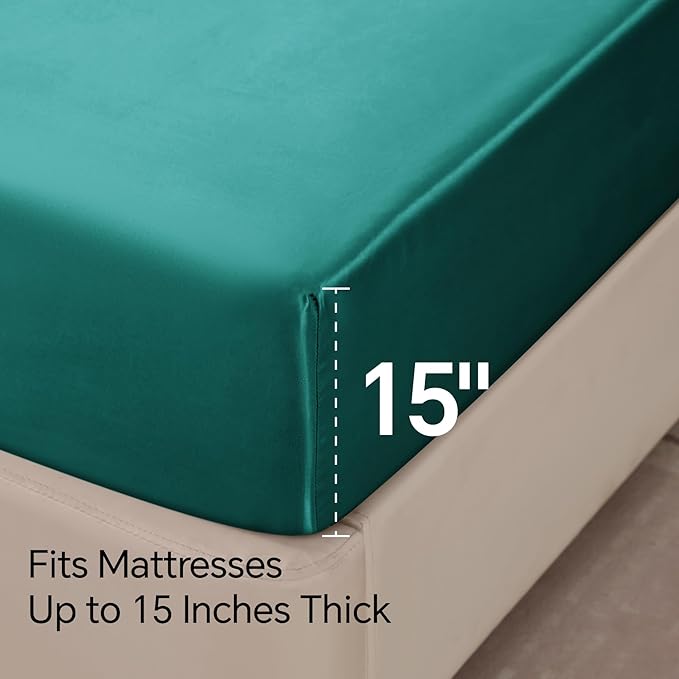 BEDELITE Satin Sheets Queen Size Bed Set, Luxury Soft Teal Silky Sheets - Image 6