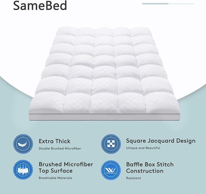 SameBed Mattress Topper Queen, Extra Thick Mattress Pad Cover - Image 2